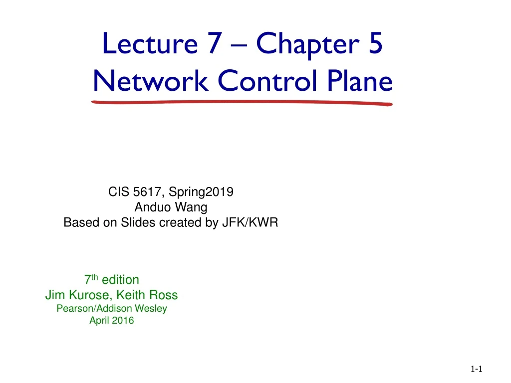 lecture 7 chapter 5 network control plane