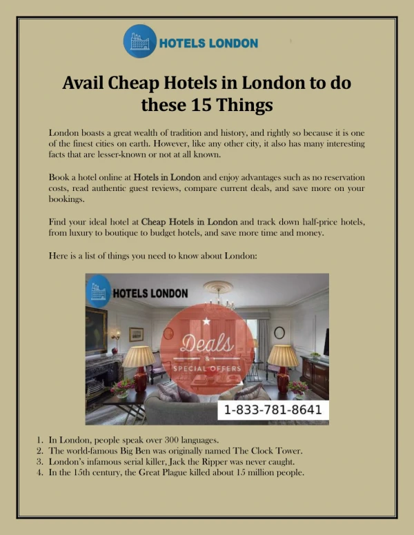 Avail Cheap Hotels in London to do these 15 Things