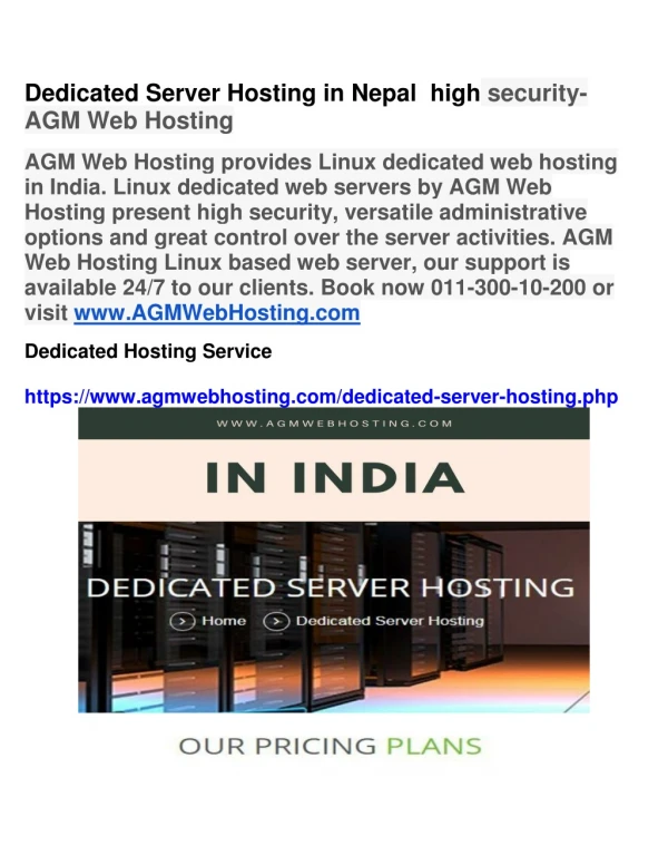 Dedicated Server Hosting in nepal high security-AGM Web Hosting