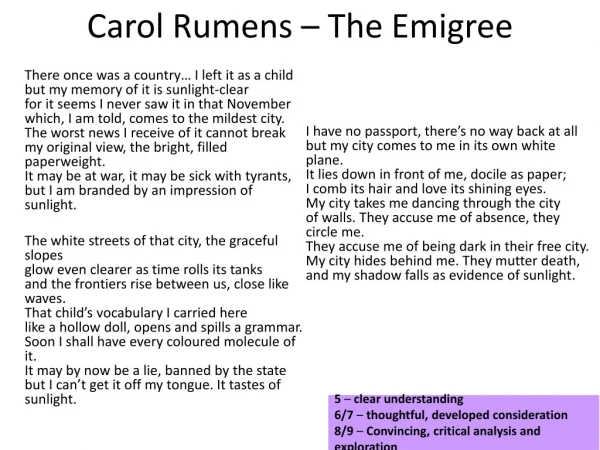 Carol Rumens – The E migree