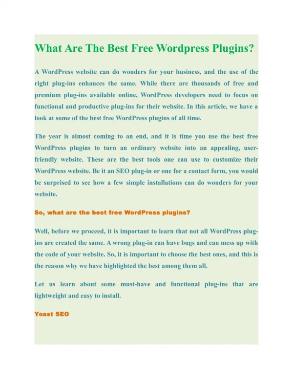 What are the best free WordPress plugins?