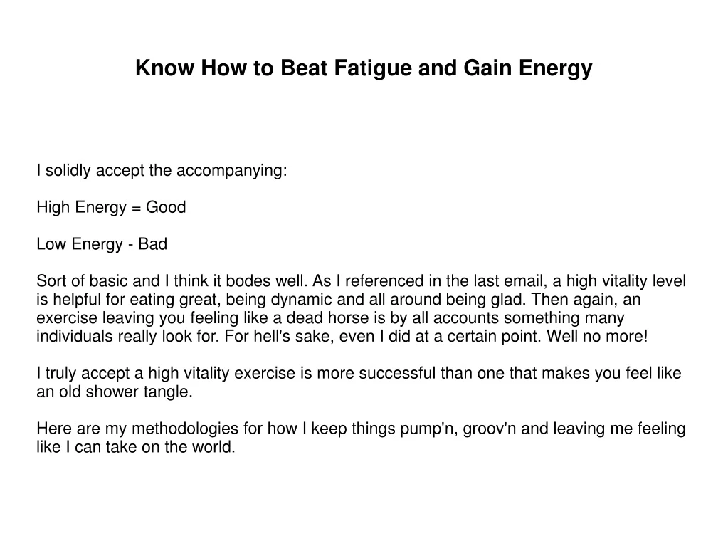 know how to beat fatigue and gain energy