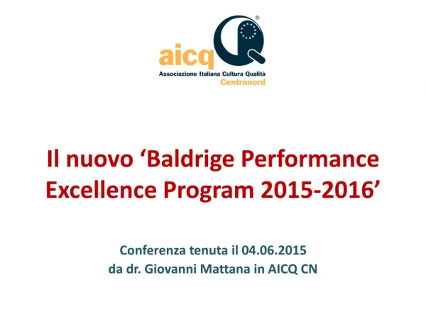 Il nuovo ‘ Baldrige Performance Excellence Program 2015-2016’