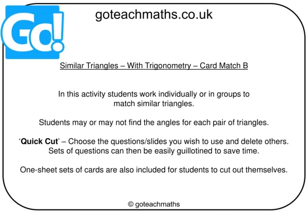 Similar Triangles – With Trigonometry – Card Match B