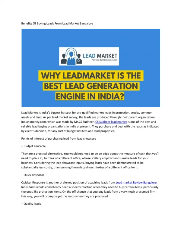 Benefits Of Buying Leads From Lead Market Bangalore