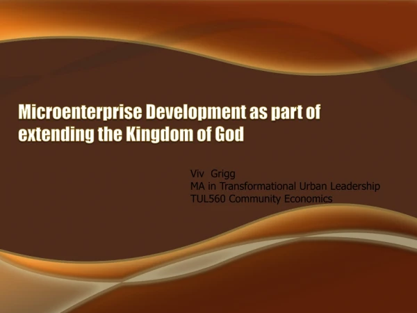 Microenterprise Development as part of extending the Kingdom of God