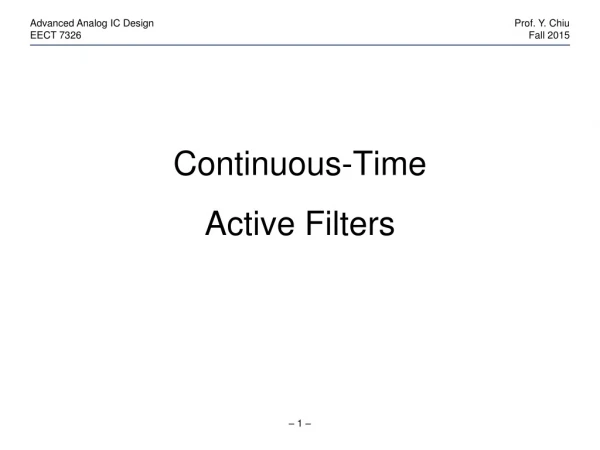 Continuous-Time Active Filters