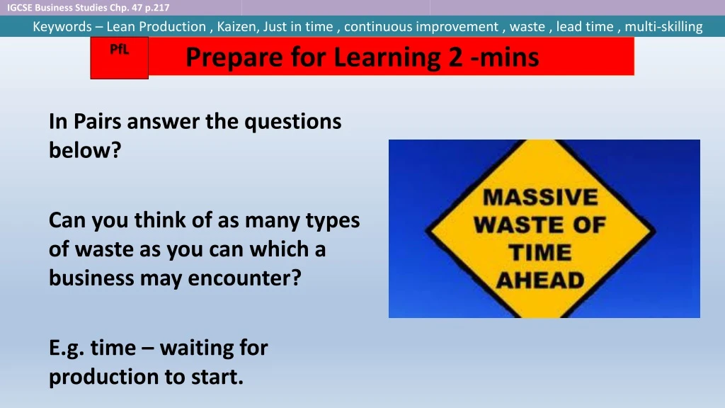 prepare for learning 2 mins