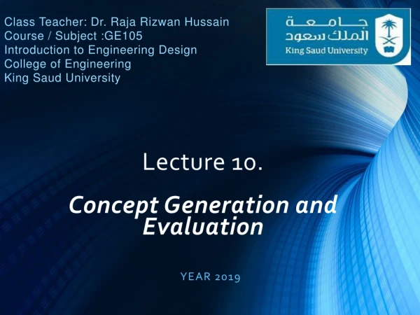 Lecture 10. Concept Generation and Evaluation