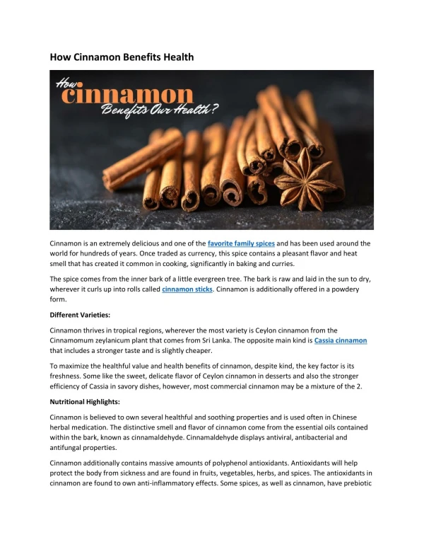 How Cinnamon Benefits Health