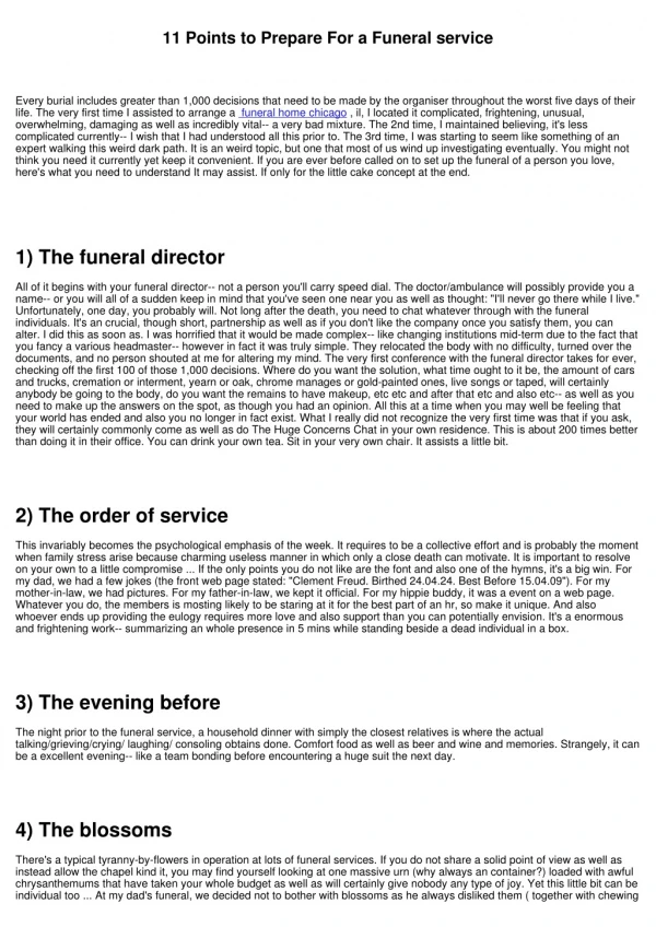 11 points to prepare for a funeral service