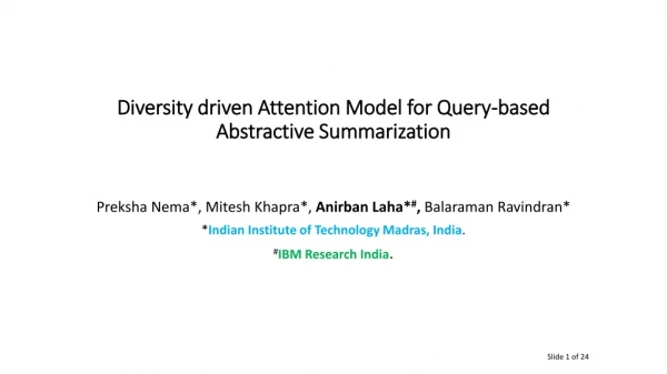 Diversity driven Attention Model for Query-based Abstractive Summarization