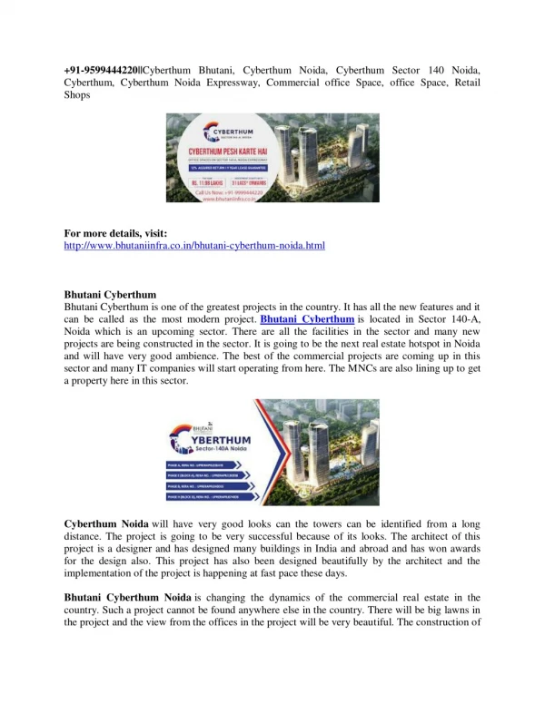 91 9599444220 cyberthum bhutani cyberthum noida