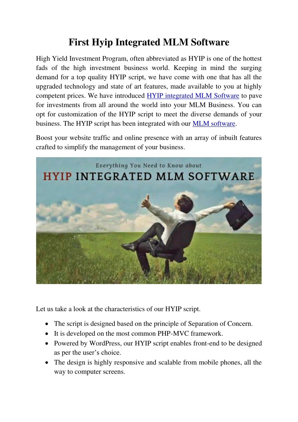 first hyip integrated mlm software