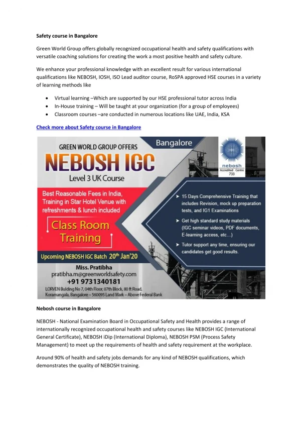safety course in bangalore