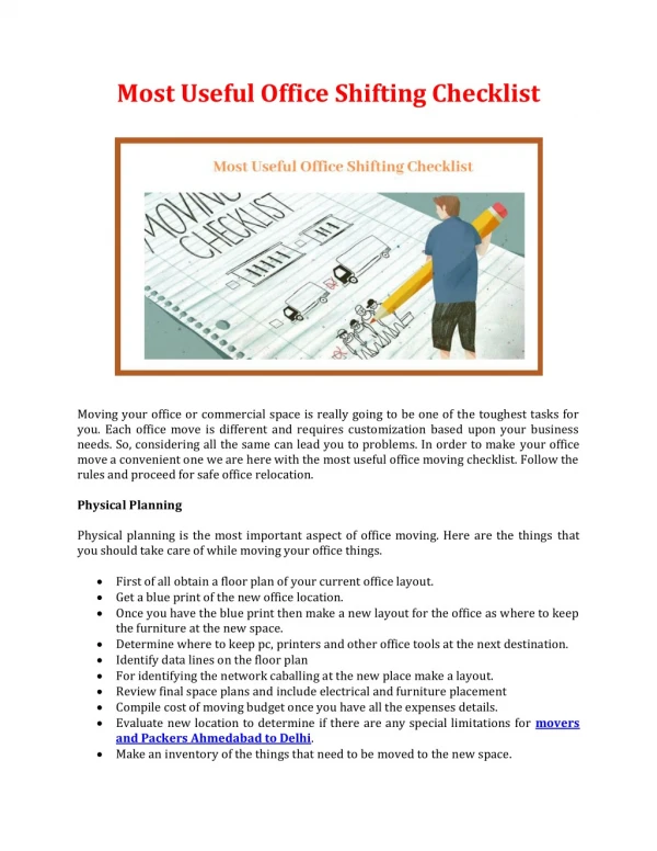 most useful office shifting checklist