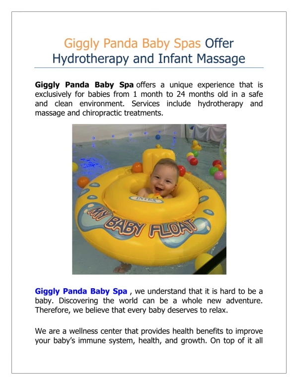 Giggly Panda Baby Spas Offer Hydrotherapy And Infant Massage