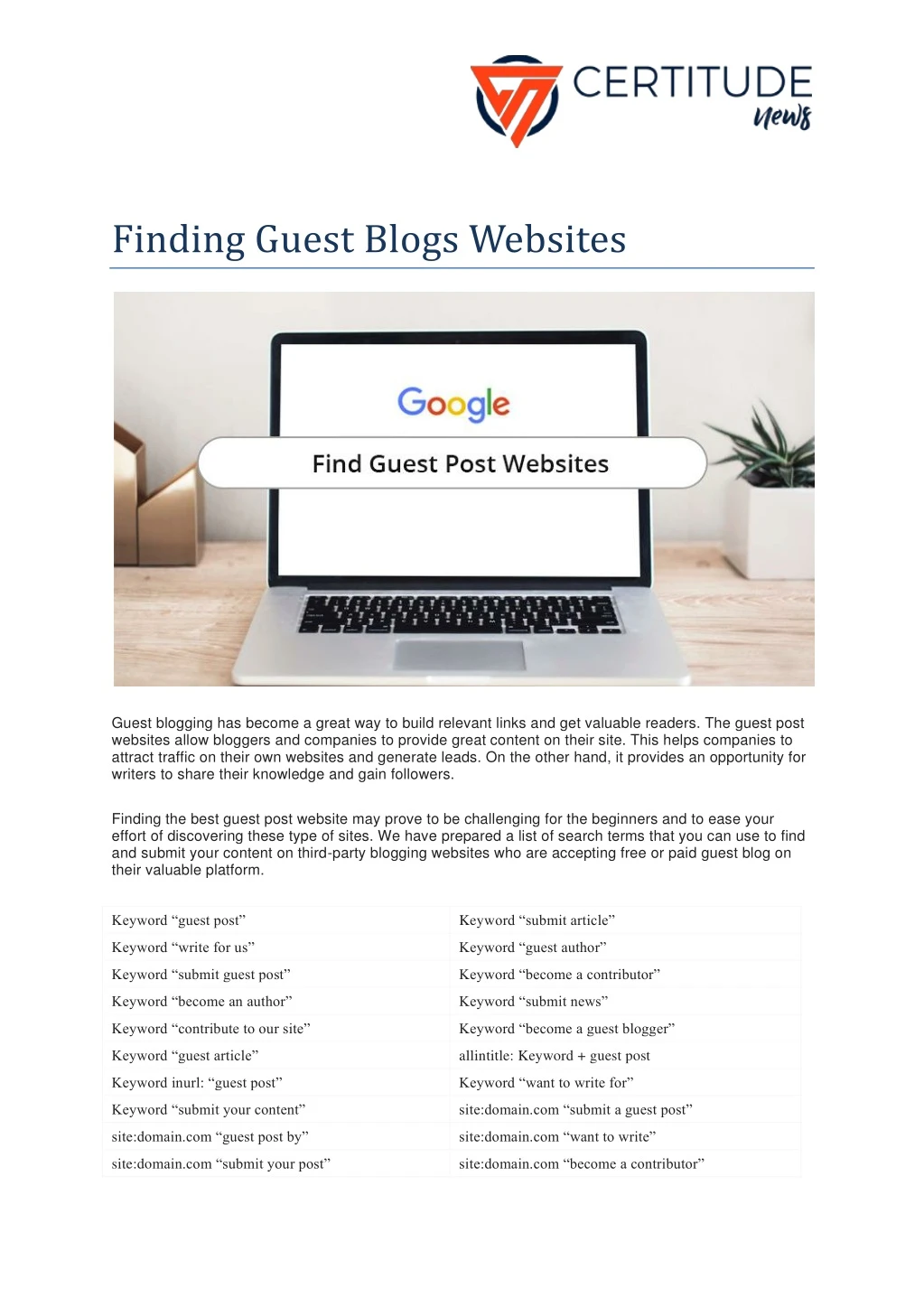 finding guest blogs websites