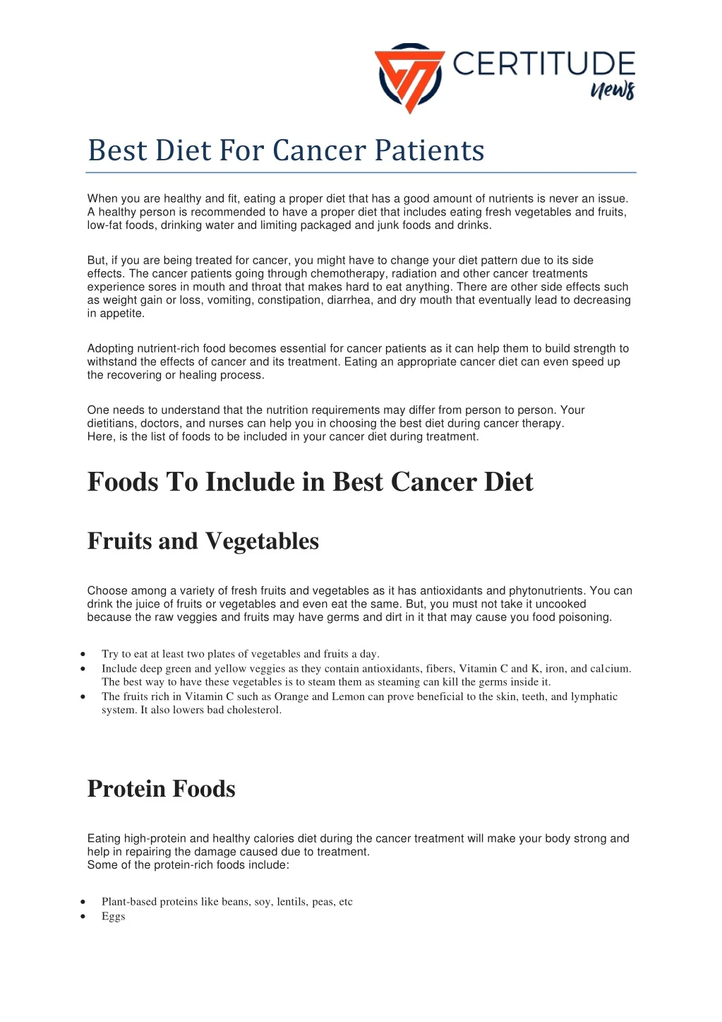 best diet for cancer patients