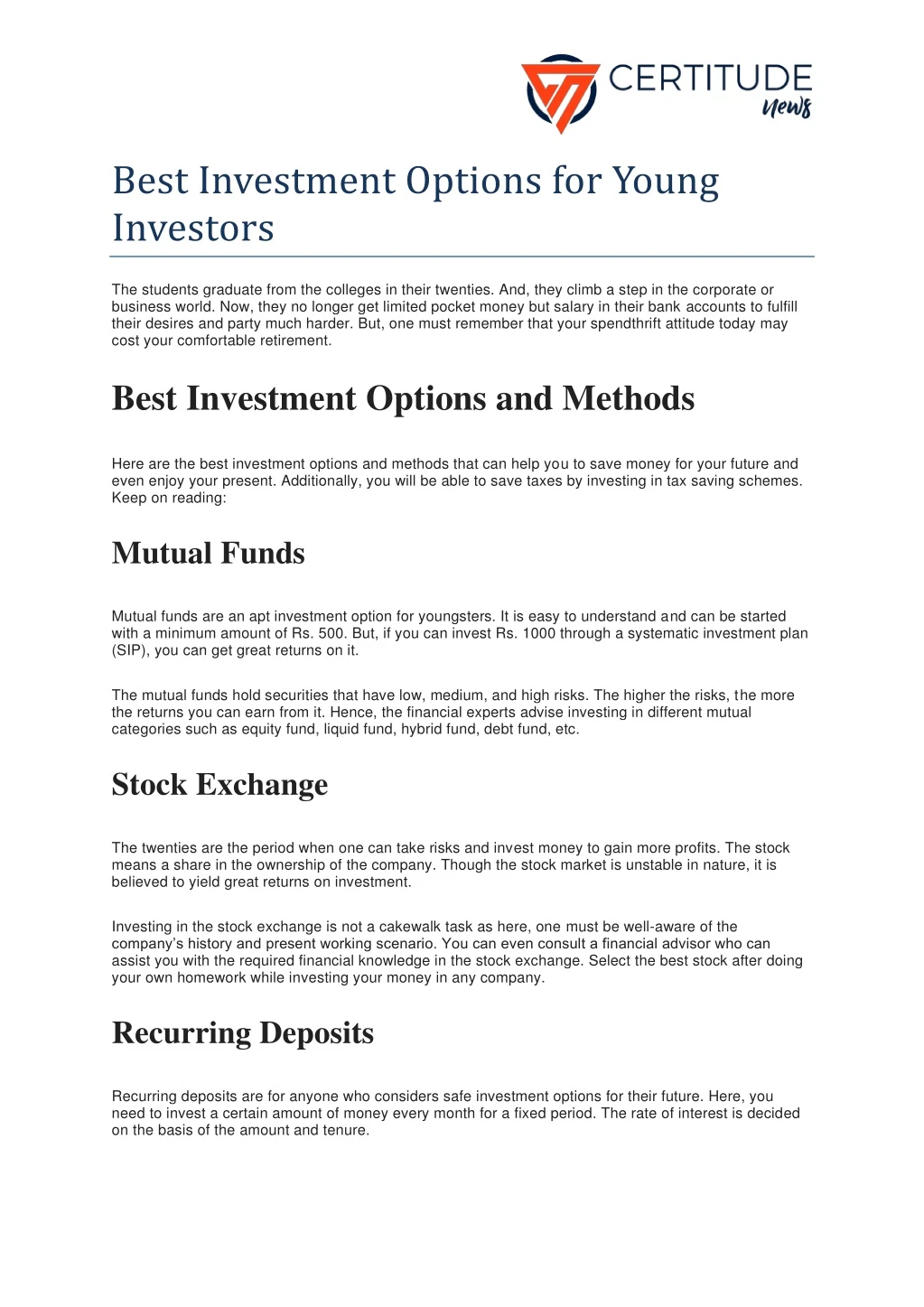 best investment options for young investors