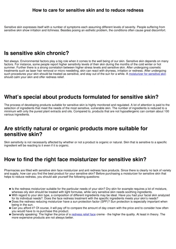 How to care for sensitive skin and to reduce redness