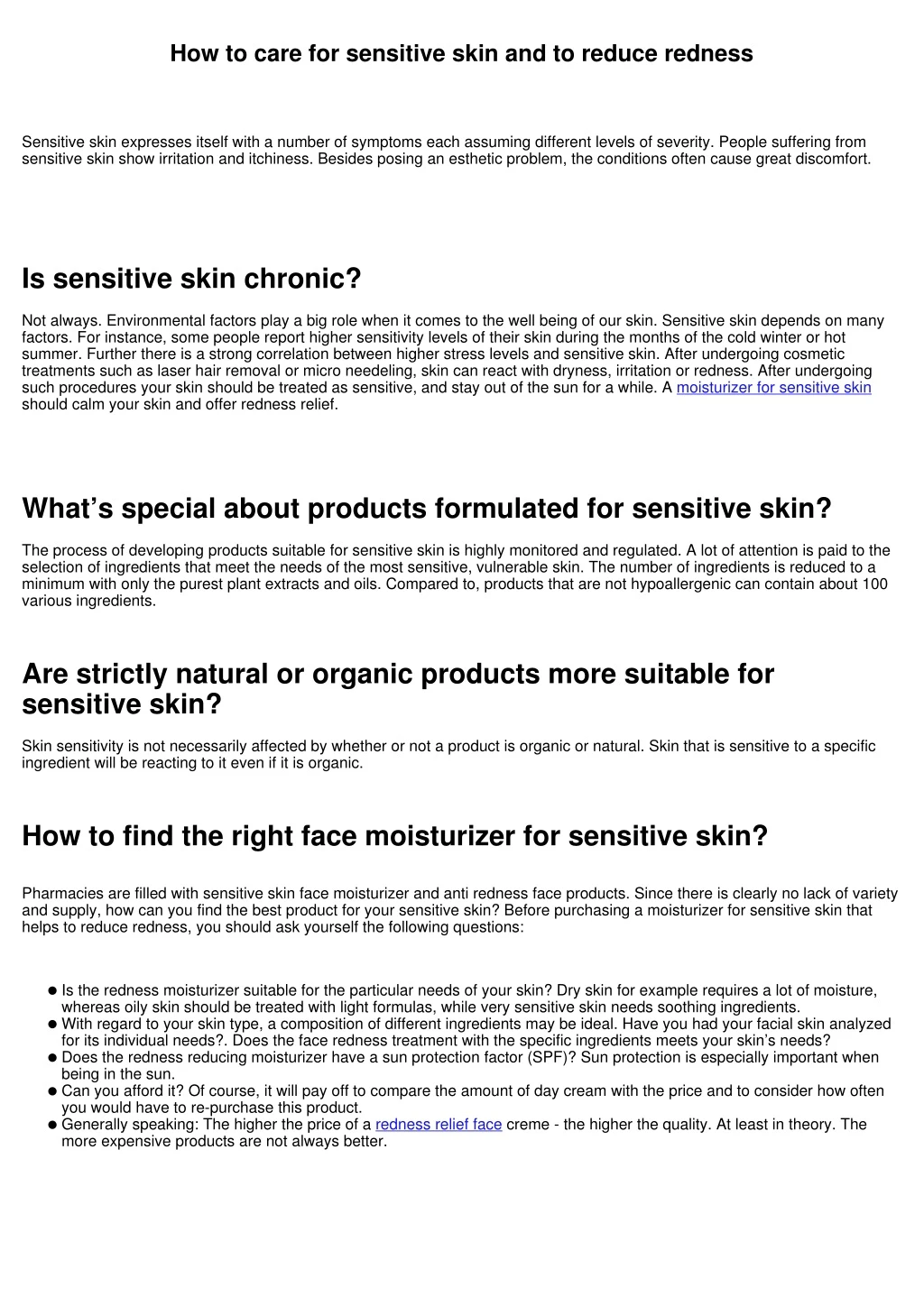 how to care for sensitive skin and to reduce