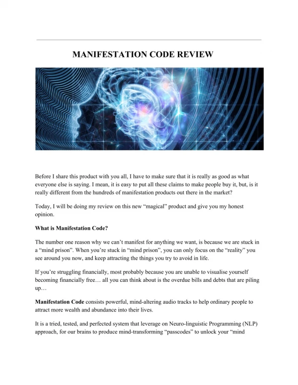 MANIFESTATION CODE REVIEW