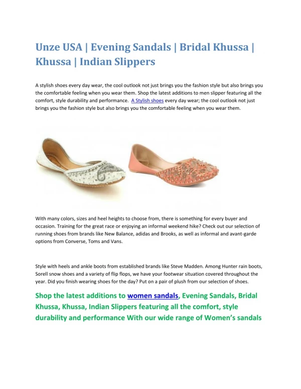Unze USA | Evening Sandals | Bridal Khussa | Khussa | Indian Slippers