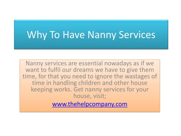 Why To Have Nanny Services