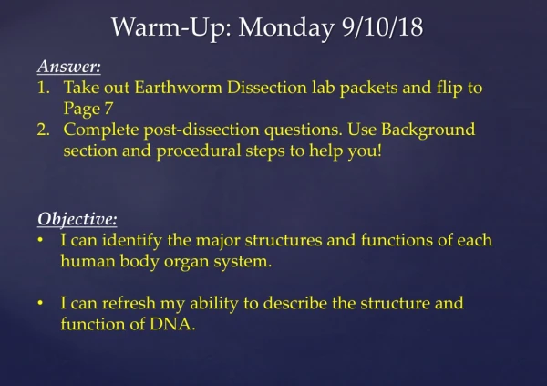 Warm-Up : Monday 9/10/18