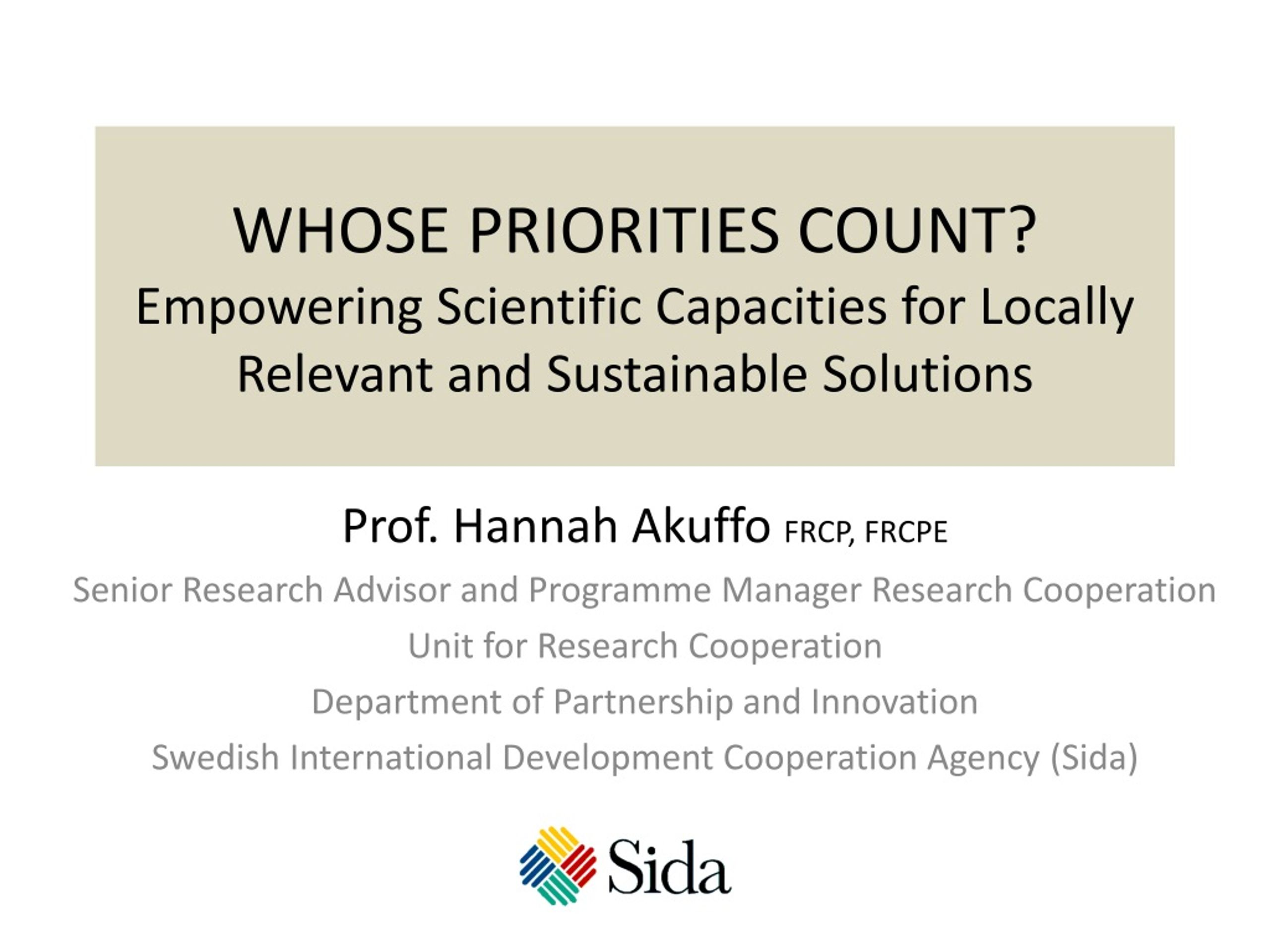 Research Capacity Building for Sustainable Solutions: Whose Priorities Count? - slide 1