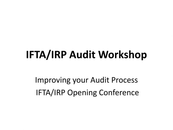 IFTA/IRP Audit Workshop