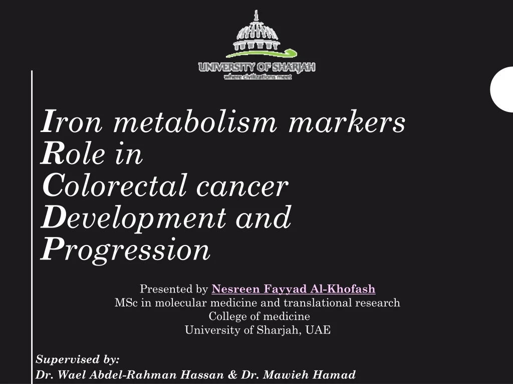 i ron metabolism markers r ole in c olorectal cancer d evelopment and p rogression