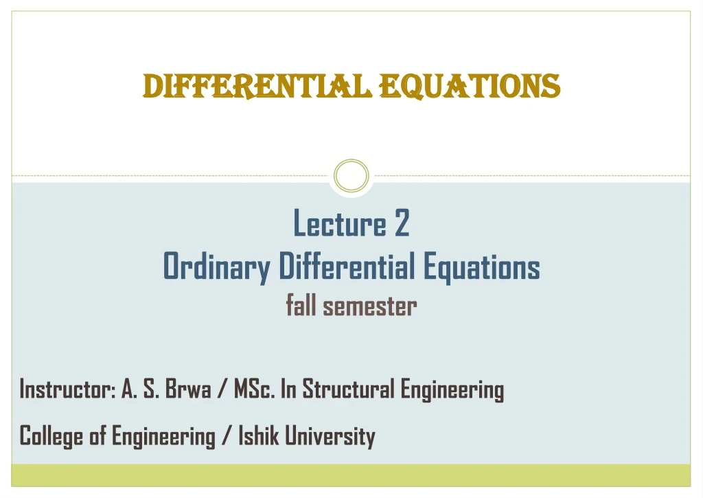 lecture 2 ordinary differential equations fall semester