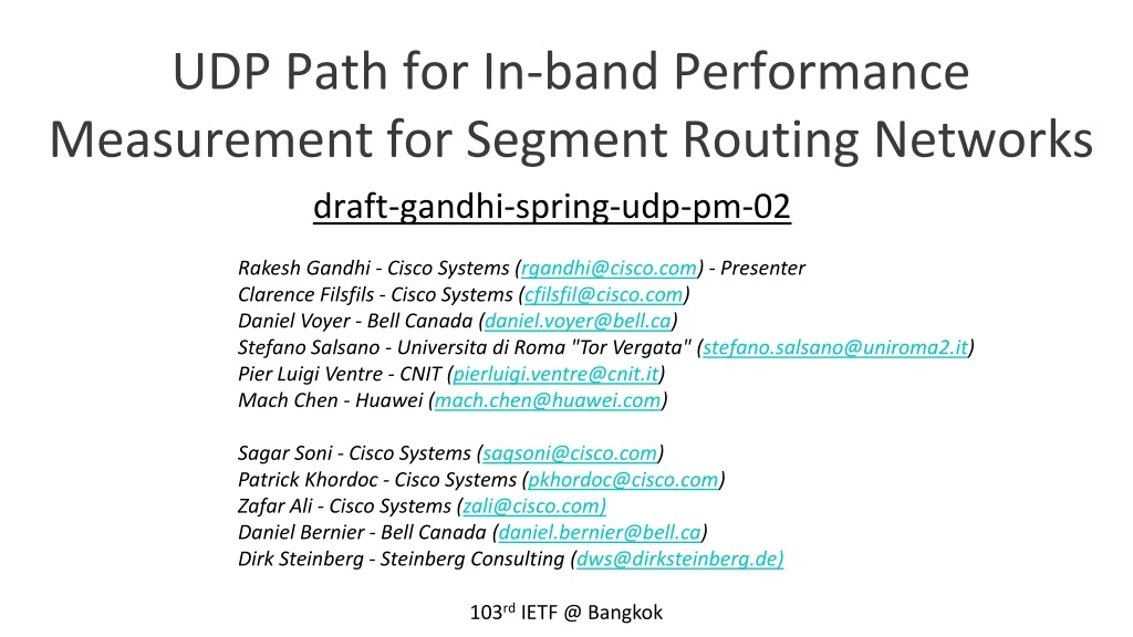 udp path for in band performance measurement