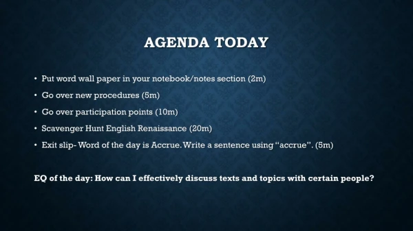 Agenda Today