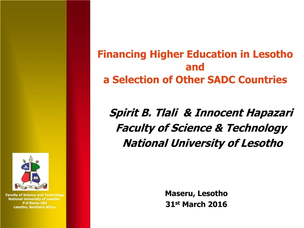 financing higher education in lesotho and a selection of other sadc countries