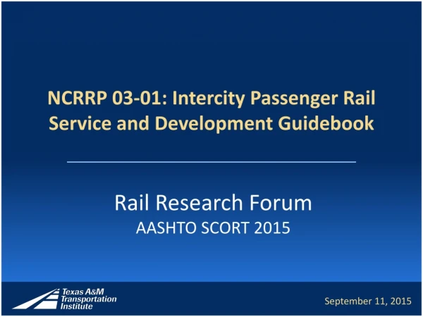NCRRP 03-01: Intercity Passenger Rail Service and Development Guidebook