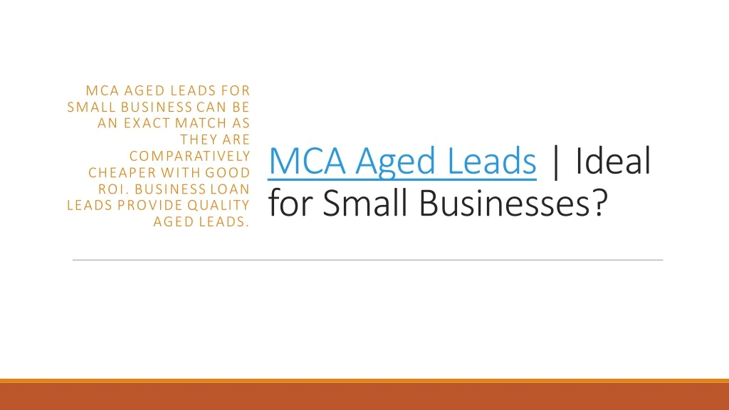 mca aged leads for small business can be an exact