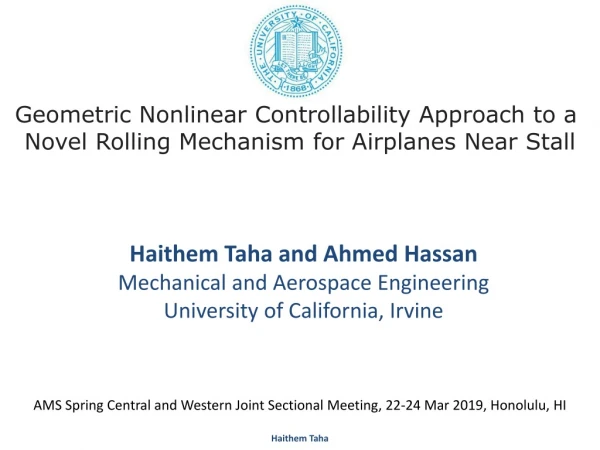 Haithem Taha and Ahmed Hassan Mechanical and Aerospace Engineering