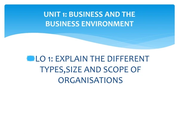 UNIT 1: BUSINESS AND THE BUSINESS ENVIRONMENT