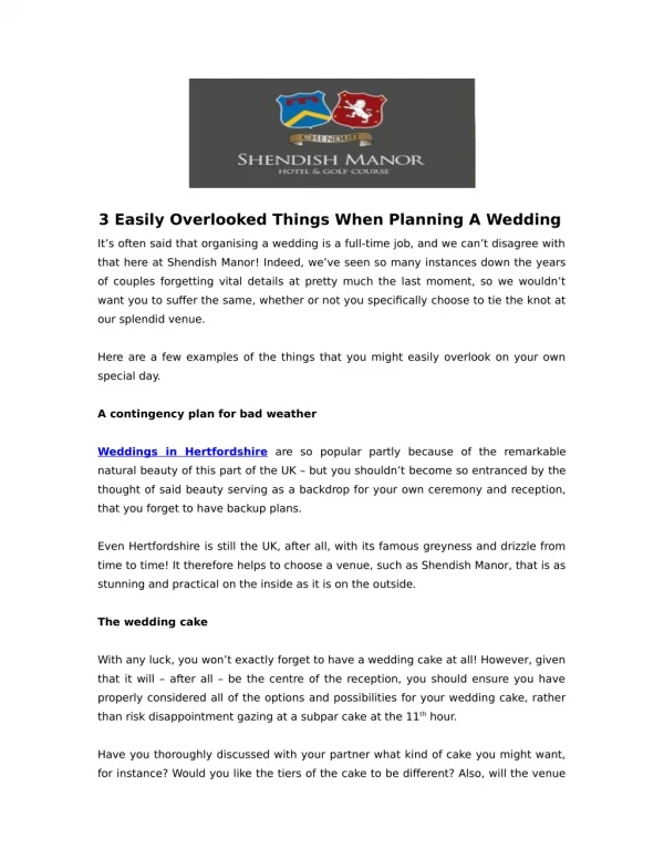 3 easily overlooked things when planning a wedding