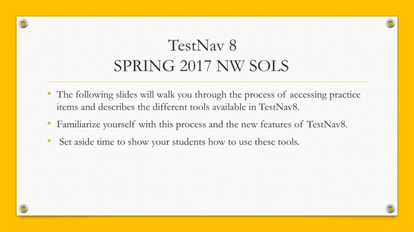 TestNav 8	 SPRING 2017 NW SOLS
