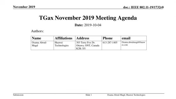 TGax November 2019 Meeting Agenda
