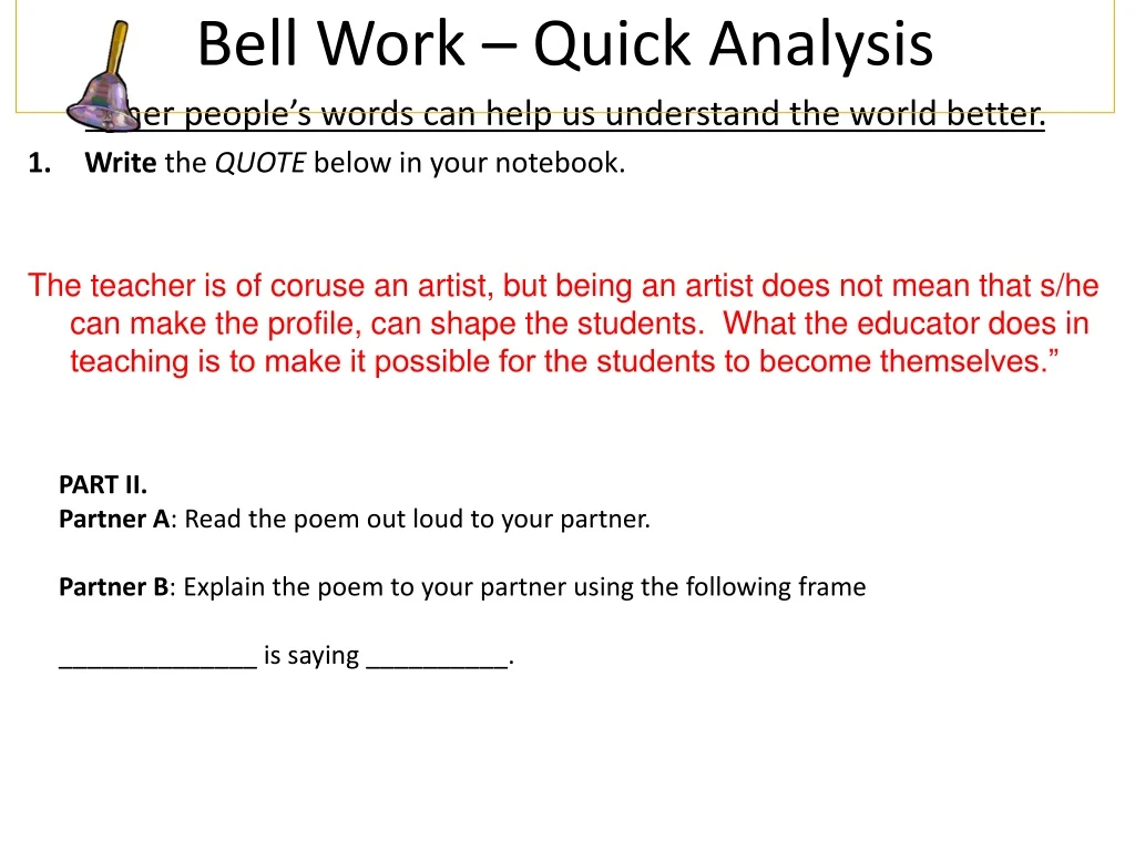 bell work quick analysis