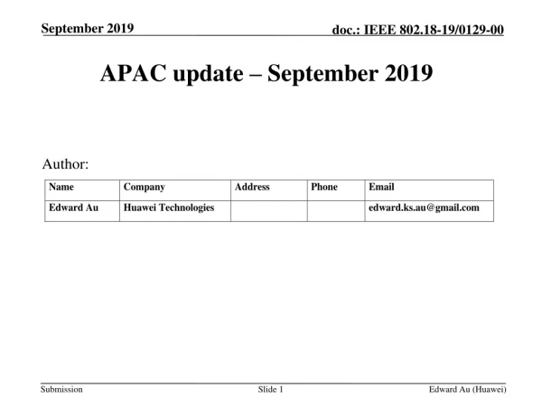 APAC update – September 2019