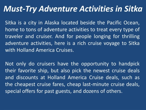 Must-Try Adventure Activities in Sitka
