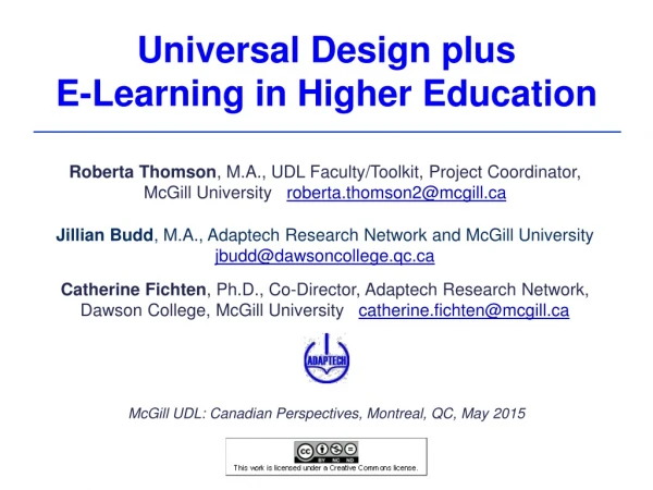 Universal Design plus E-Learning in Higher Education