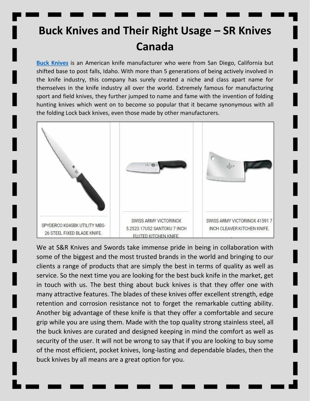 buck knives and their right usage sr knives canada