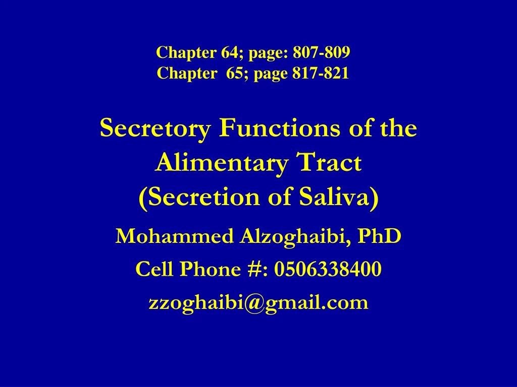 secretory functions of the alimentary tract secretion of saliva